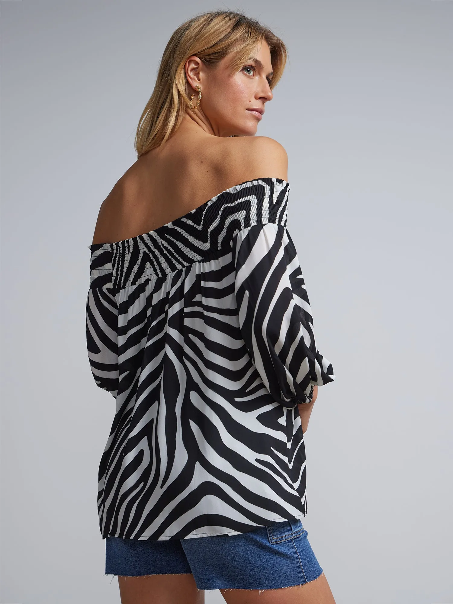 Zebra-Print Off-The-Shoulder Blouse