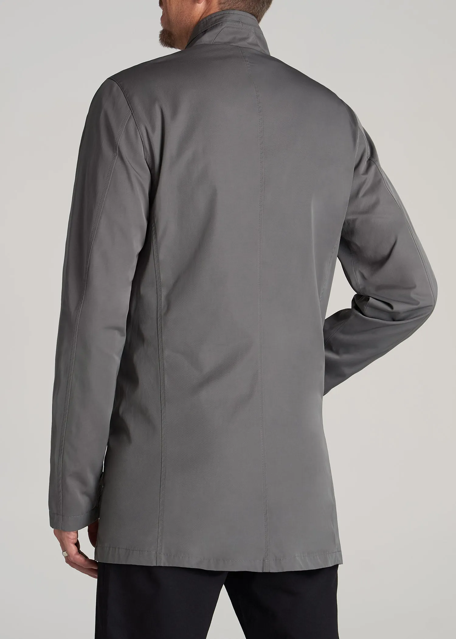 Zip Trench Coat for Tall Men in Slate Grey