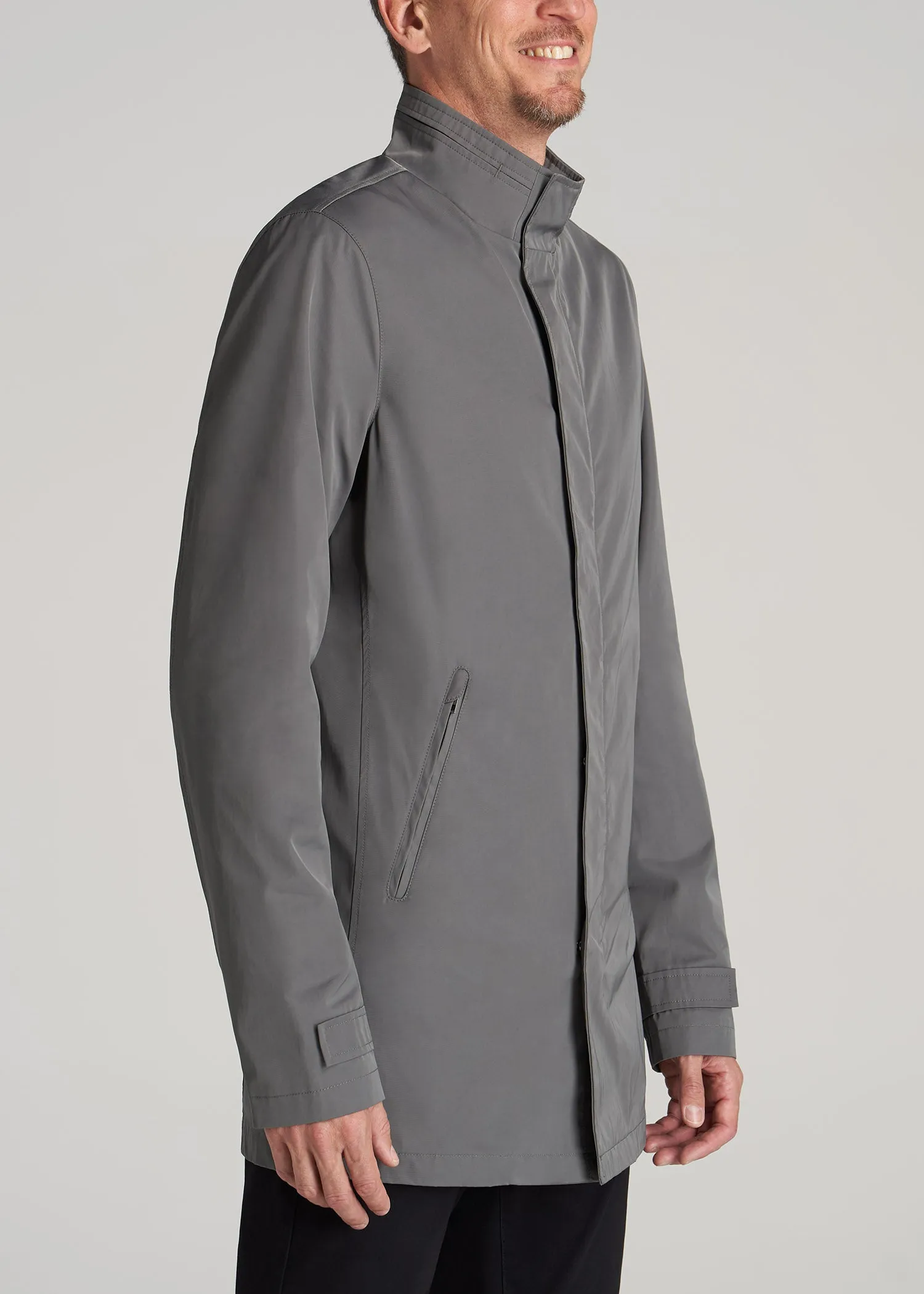 Zip Trench Coat for Tall Men in Slate Grey